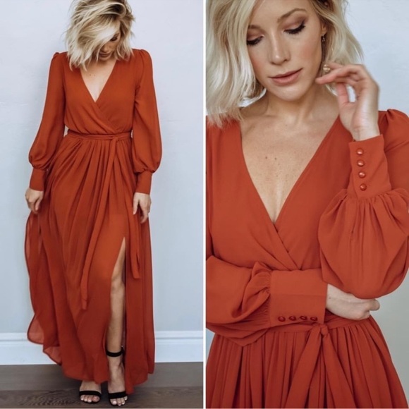 Baltic Born Celine Rust Faux Wrap Maxi Dress Bridesmaid Formal Wedding Guest - Picture 7 of 16